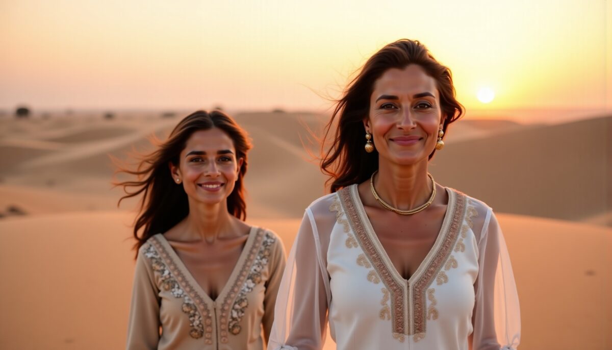 La reine Rania de Jordanie et sa fille Salma, son incroyable double, s'aventurent ensemble dans le désert